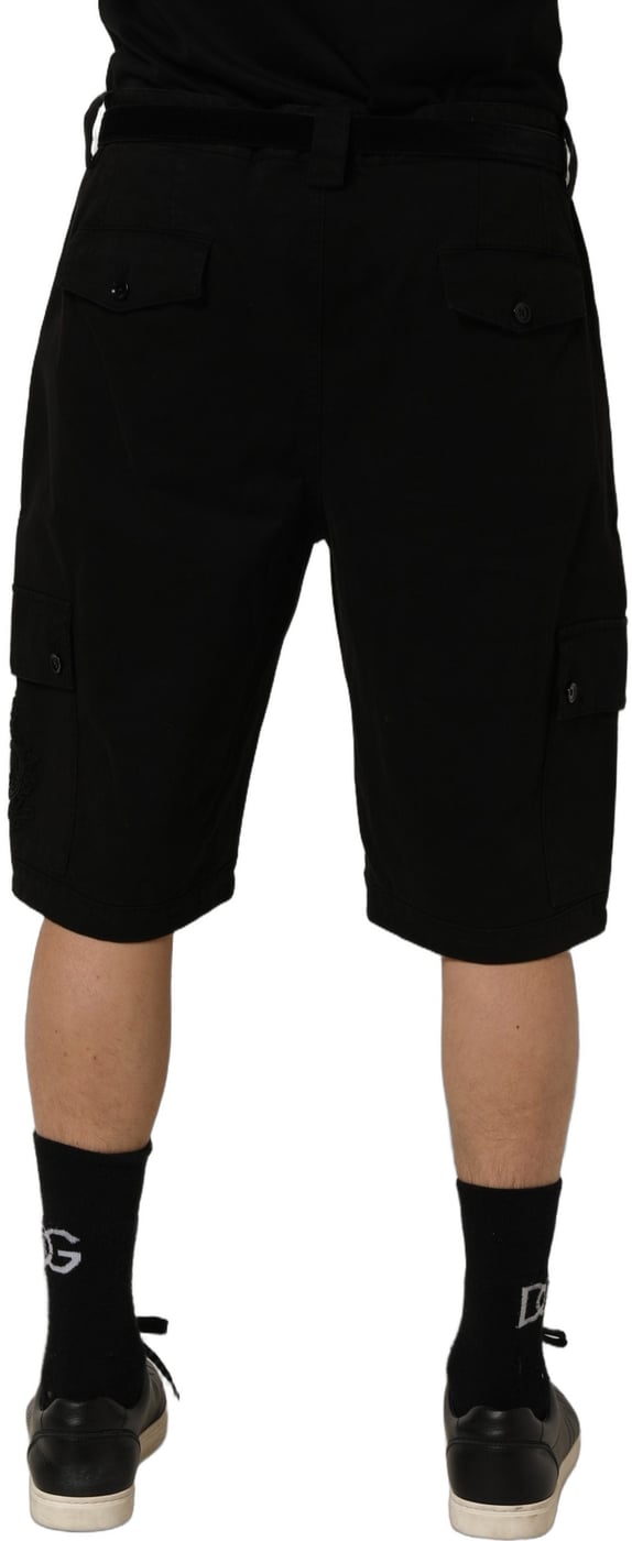 Dolce & Gabbana Black Cotton Mid Waist Men Cargo Shorts