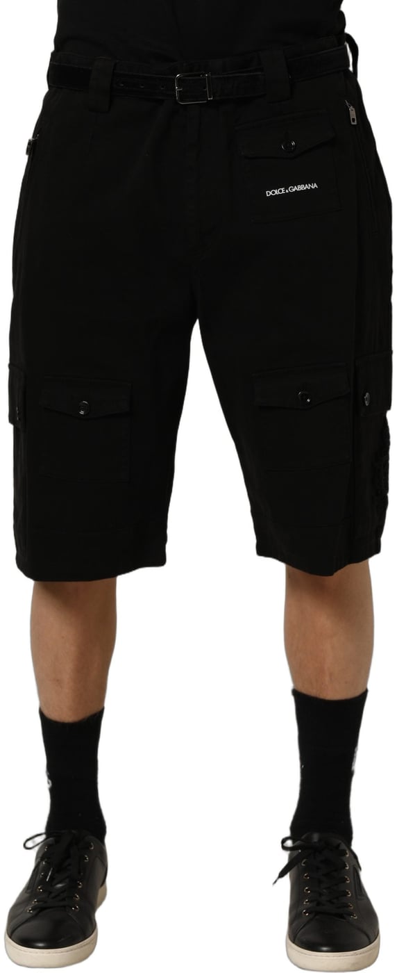 Dolce & Gabbana Black Cotton Mid Waist Men Cargo Shorts