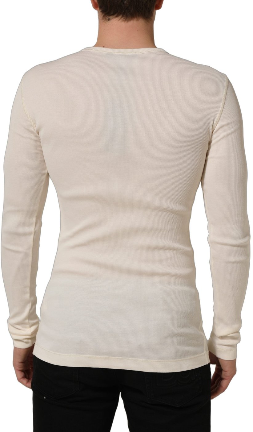 Dolce & Gabbana Off White Cotton Henley Long Sleeves T-shirt