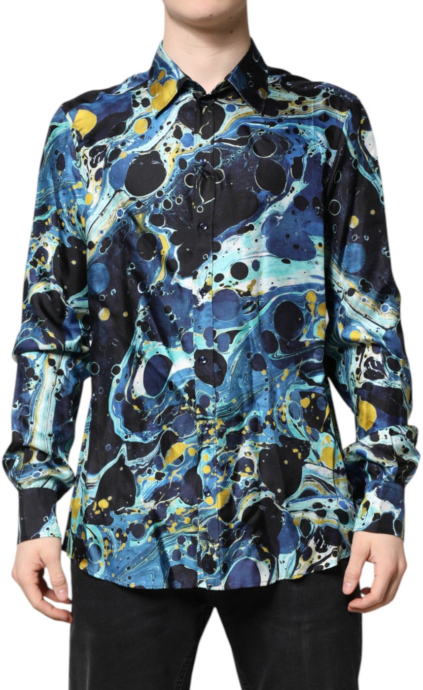 Dolce & Gabbana Blue Marble Print MARTINI Dress Formal Shirt