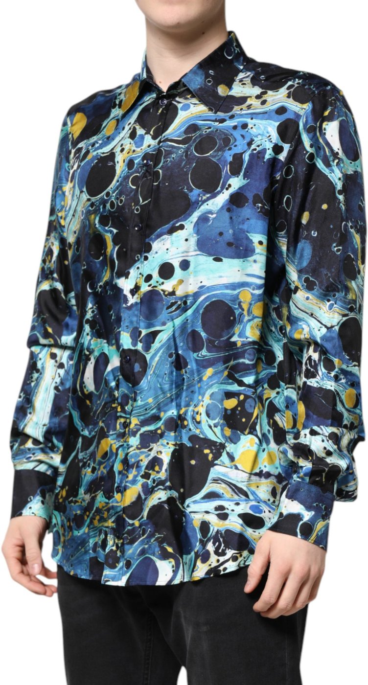 Dolce & Gabbana Blue Marble Print MARTINI Dress Formal Shirt