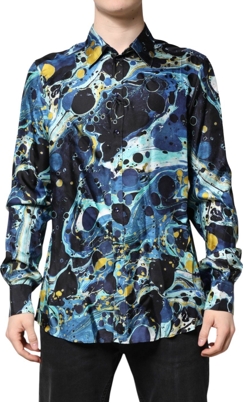 Dolce & Gabbana Blue Marble Print MARTINI Dress Formal Shirt