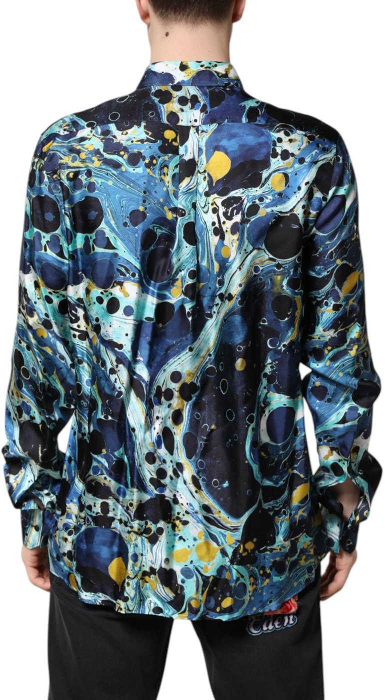 Dolce & Gabbana Blue Marble Print MARTINI Dress Formal Shirt