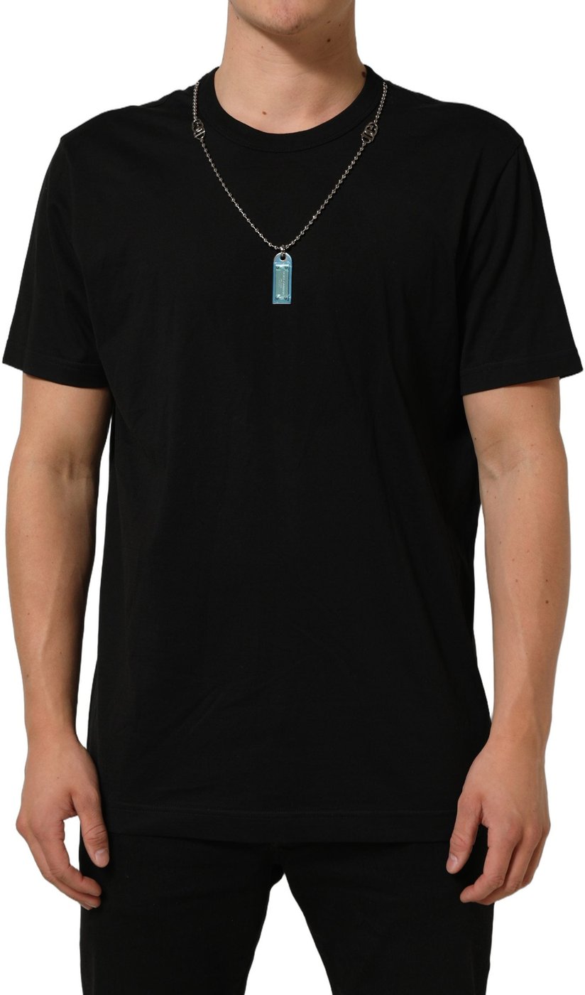 Dolce & Gabbana Black Dog Tag Short Sleeve CrewNeck T-shirt