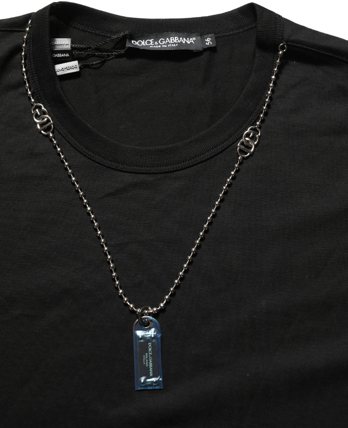 Dolce & Gabbana Black Dog Tag Short Sleeve CrewNeck T-shirt