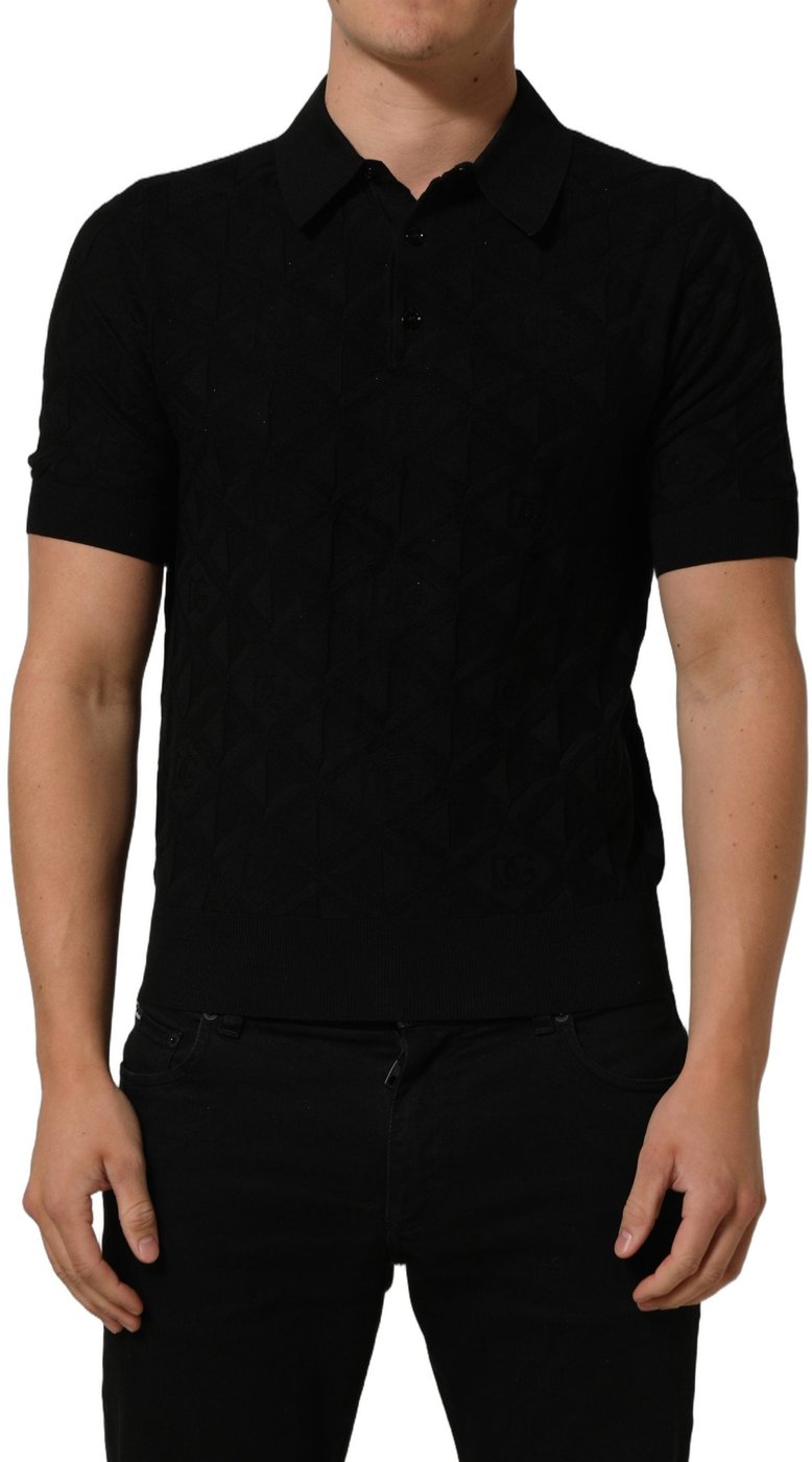 Dolce & Gabbana Black Silk Short Sleeve Knit Polo T-shirt