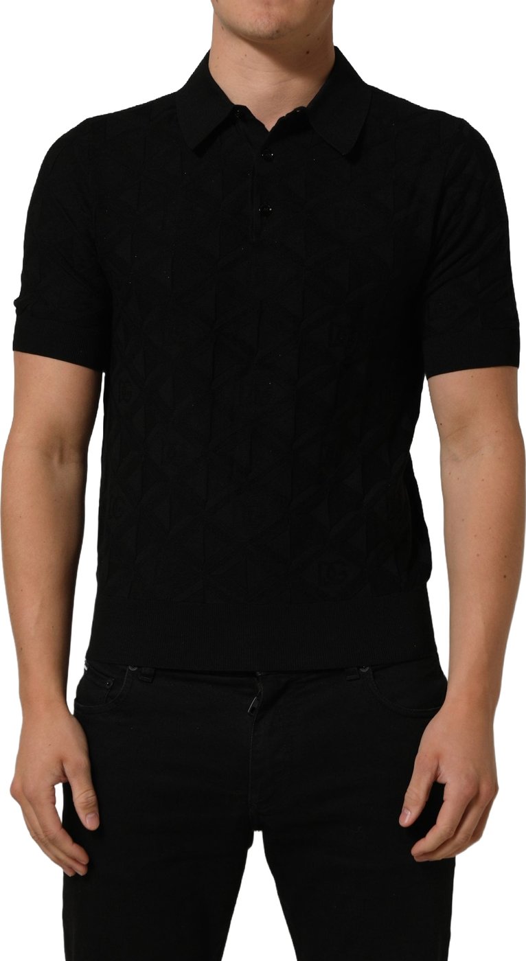 Dolce & Gabbana Black Silk Short Sleeve Knit Polo T-shirt