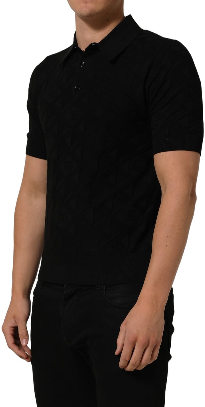 Dolce & Gabbana Black Silk Short Sleeve Knit Polo T-shirt