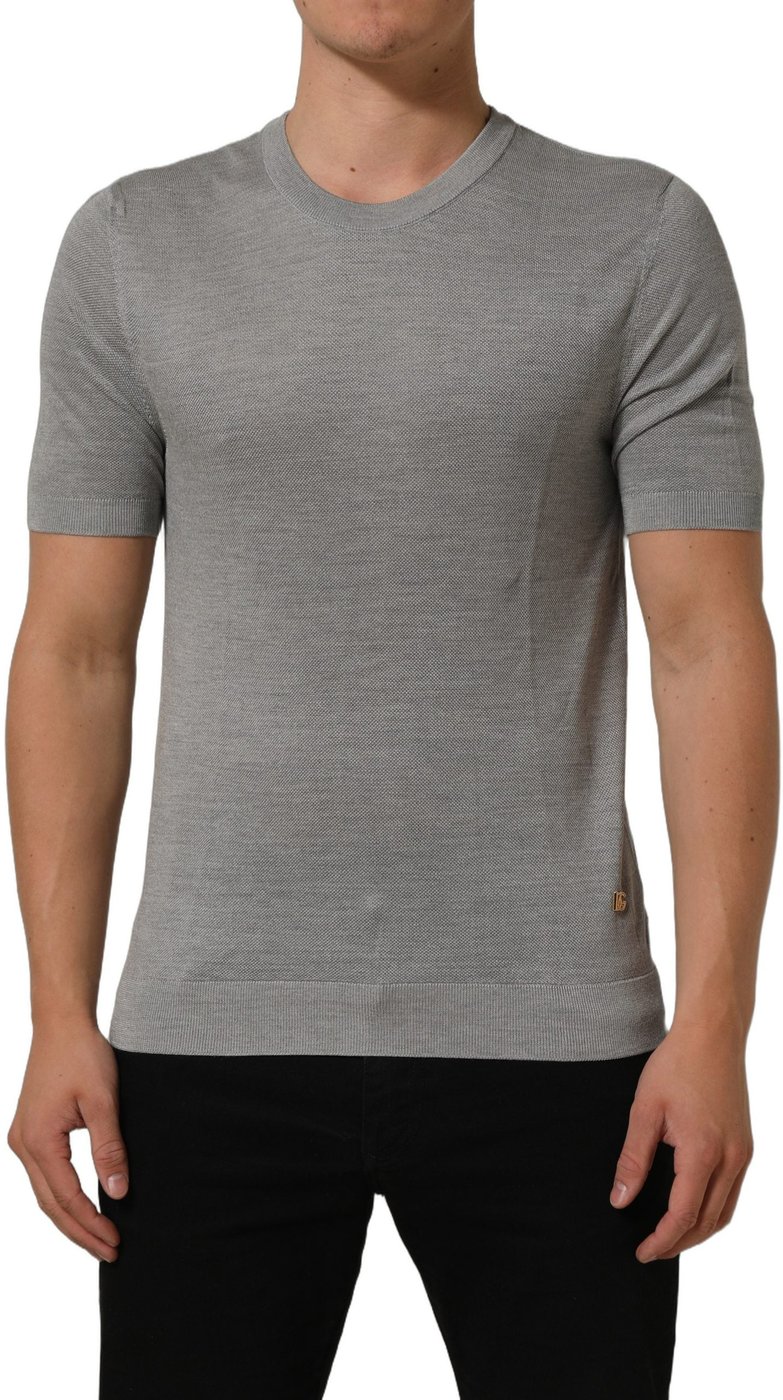 Dolce & Gabbana Gray Silk Crew Neck Short Sleeves T-shirt