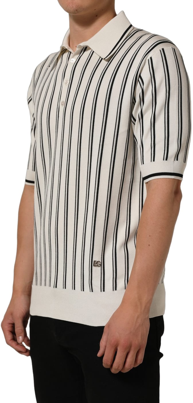 Dolce & Gabbana White Black Stripe Collared Polo T-shirt