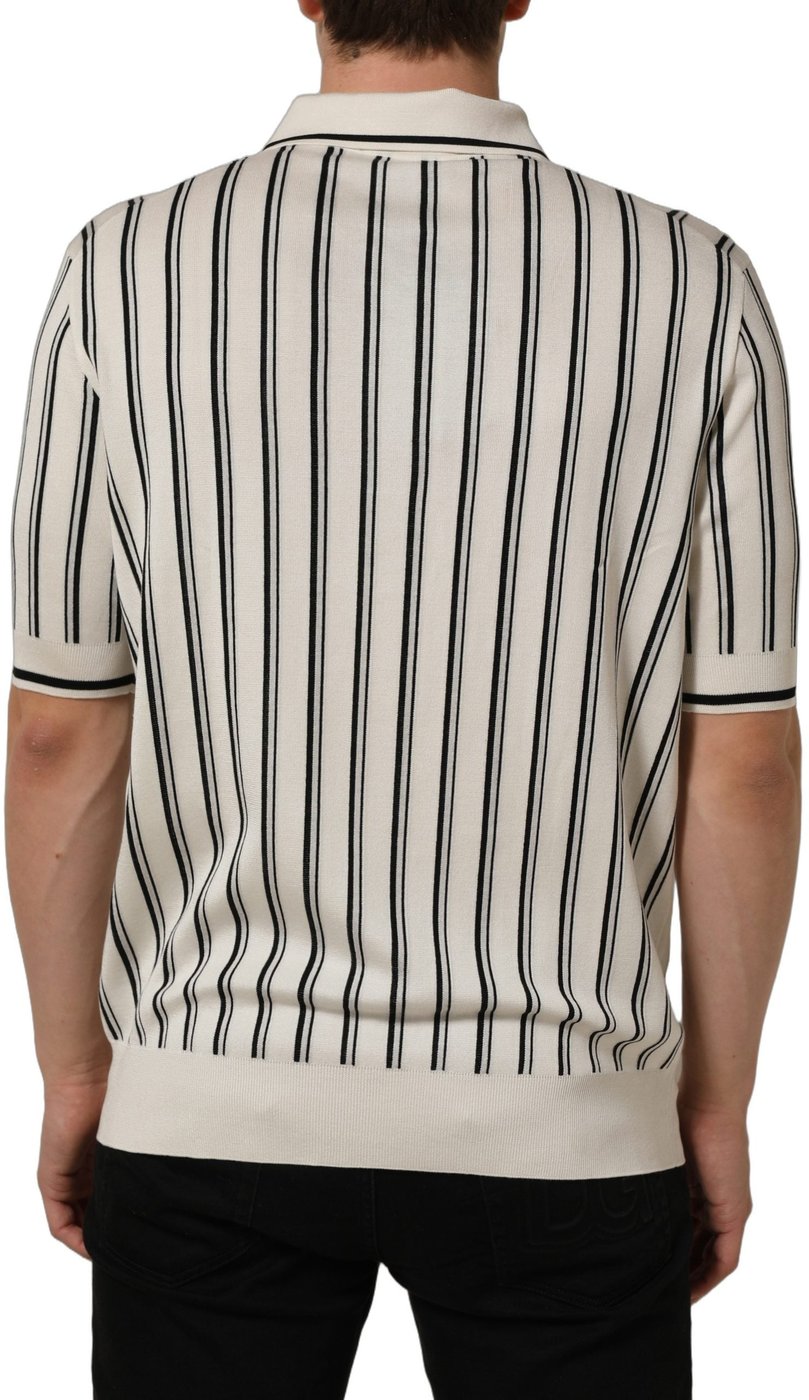 Dolce & Gabbana White Black Stripe Collared Polo T-shirt