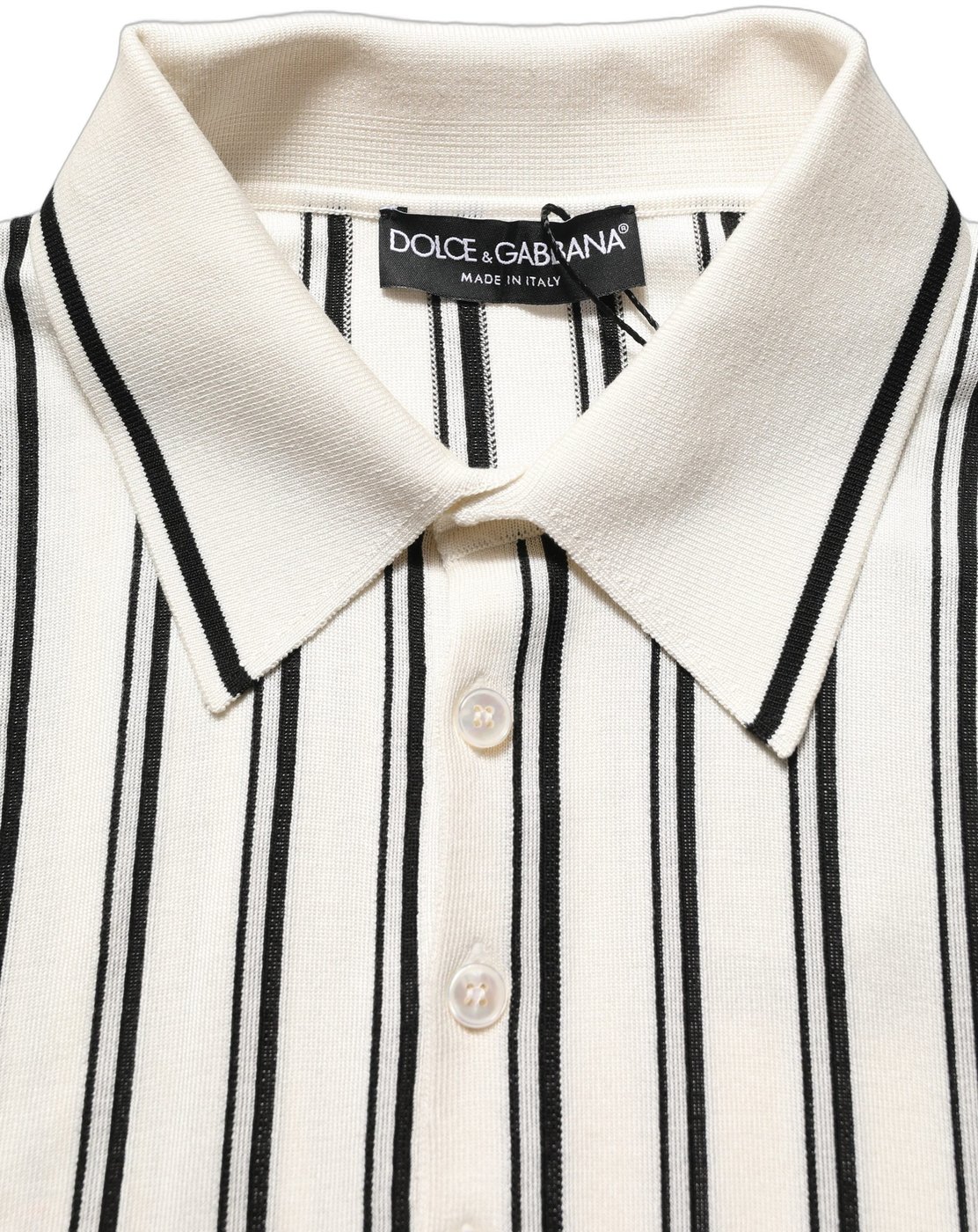 Dolce & Gabbana White Black Stripe Collared Polo T-shirt