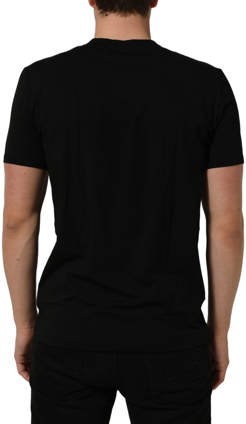 Dolce & Gabbana Black Crown Short Sleeved Henley Men T-shirt