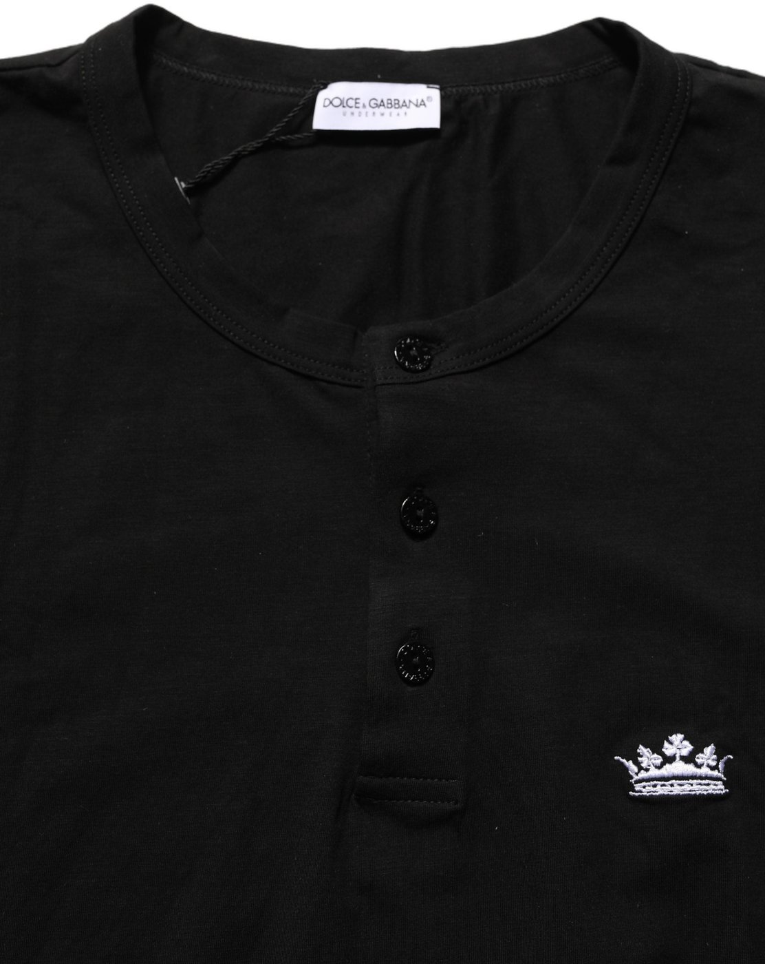 Dolce & Gabbana Black Crown Short Sleeved Henley Men T-shirt