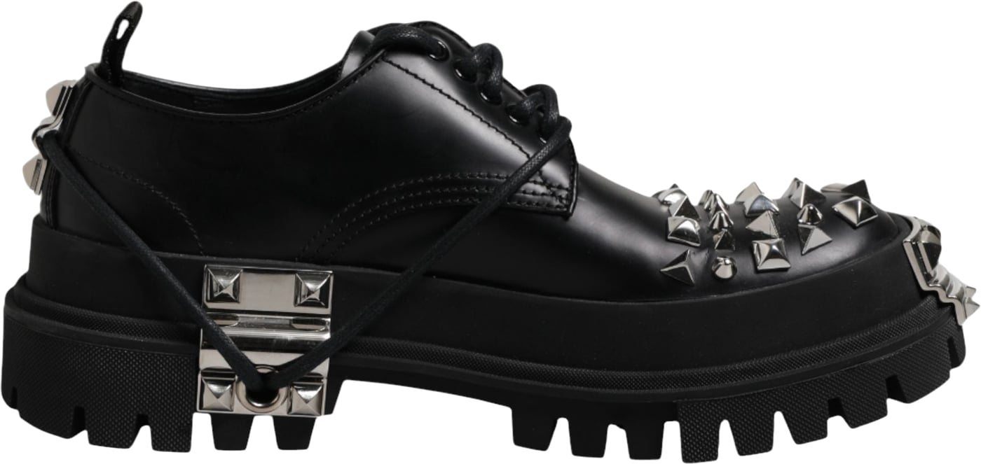 Dolce & Gabbana Black Studded Leather Hi-Trekking Derby Men Shoes