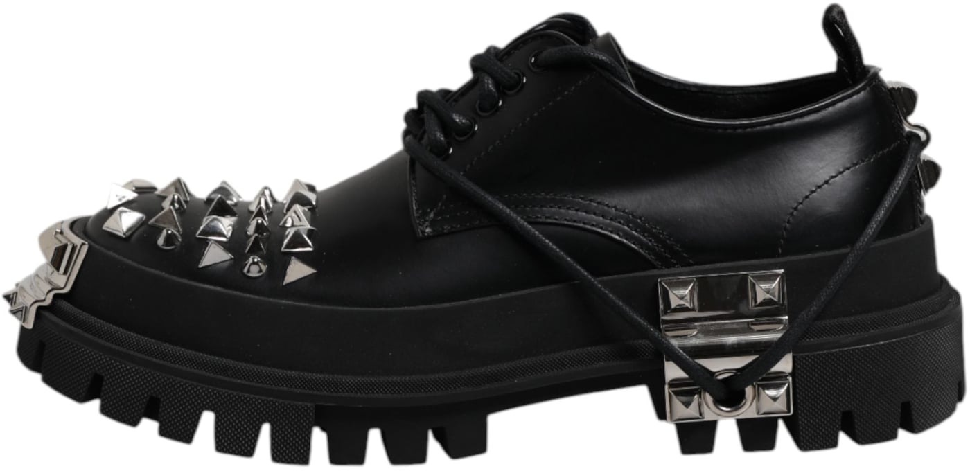 Dolce & Gabbana Black Studded Leather Hi-Trekking Derby Men Shoes