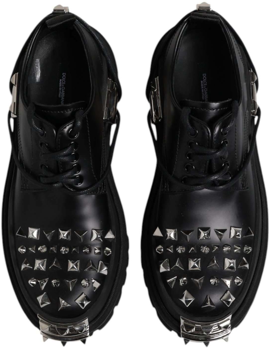 Dolce & Gabbana Black Studded Leather Hi-Trekking Derby Men Shoes