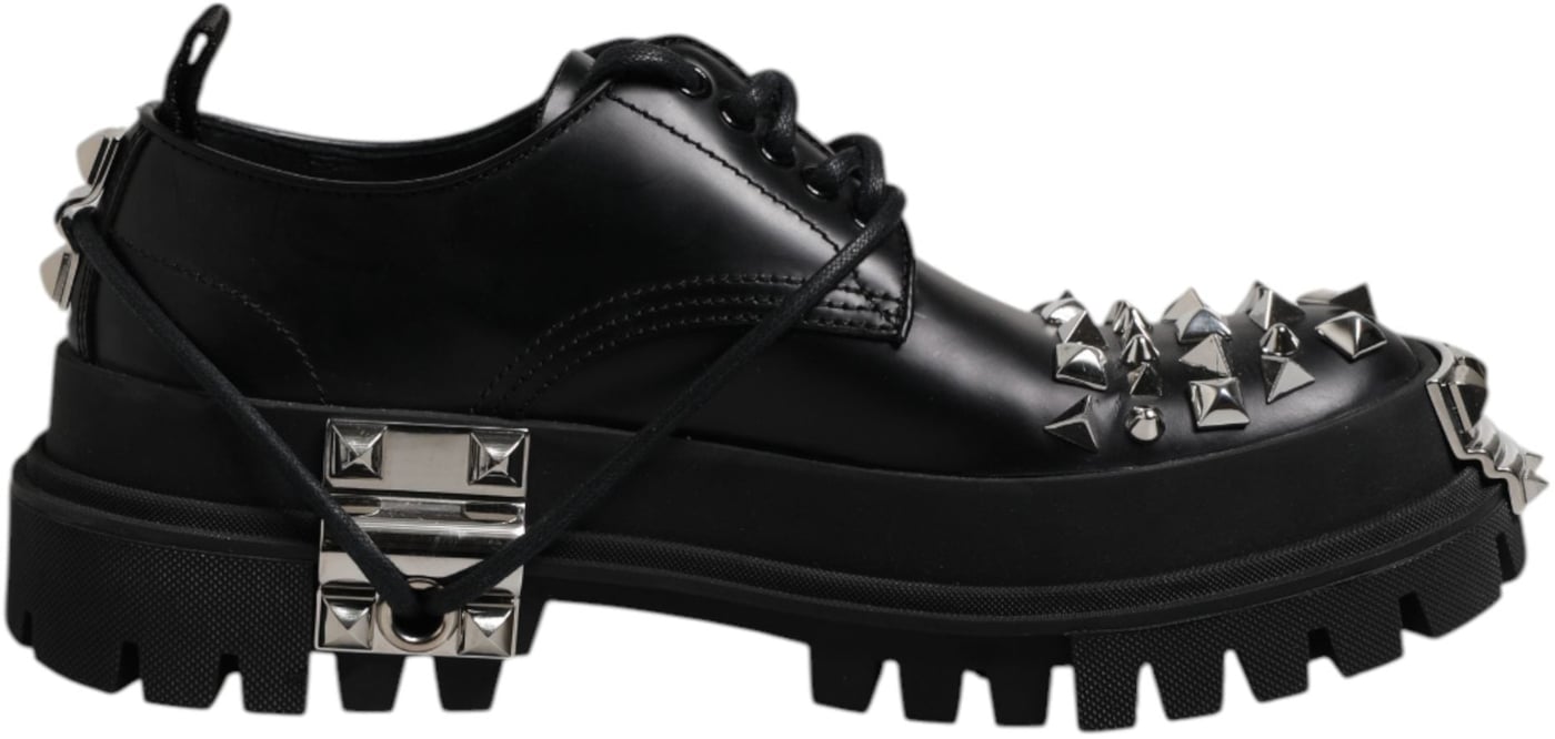 Dolce & Gabbana Black Studded Leather Hi-Trekking Derby Men Shoes