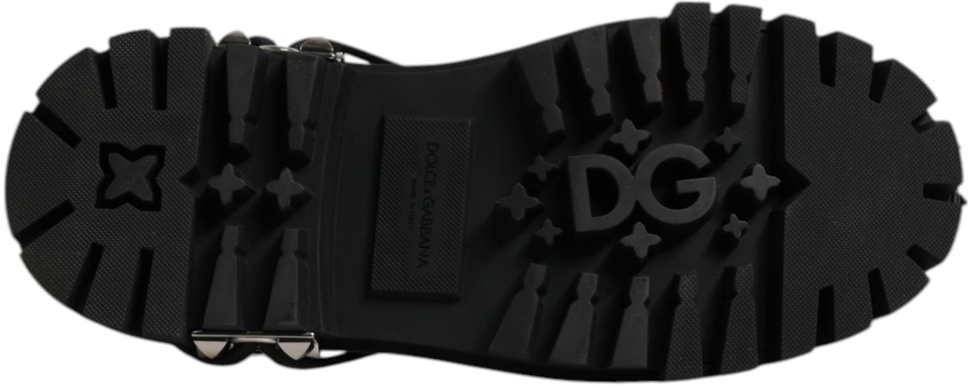 Dolce & Gabbana Black Studded Leather Hi-Trekking Derby Men Shoes
