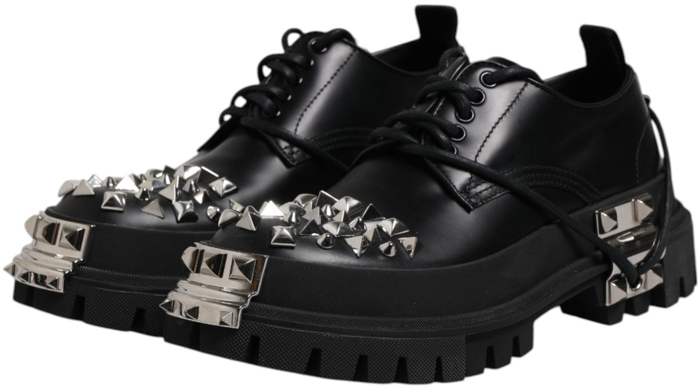 Dolce & Gabbana Black Studded Leather Hi-Trekking Derby Men Shoes