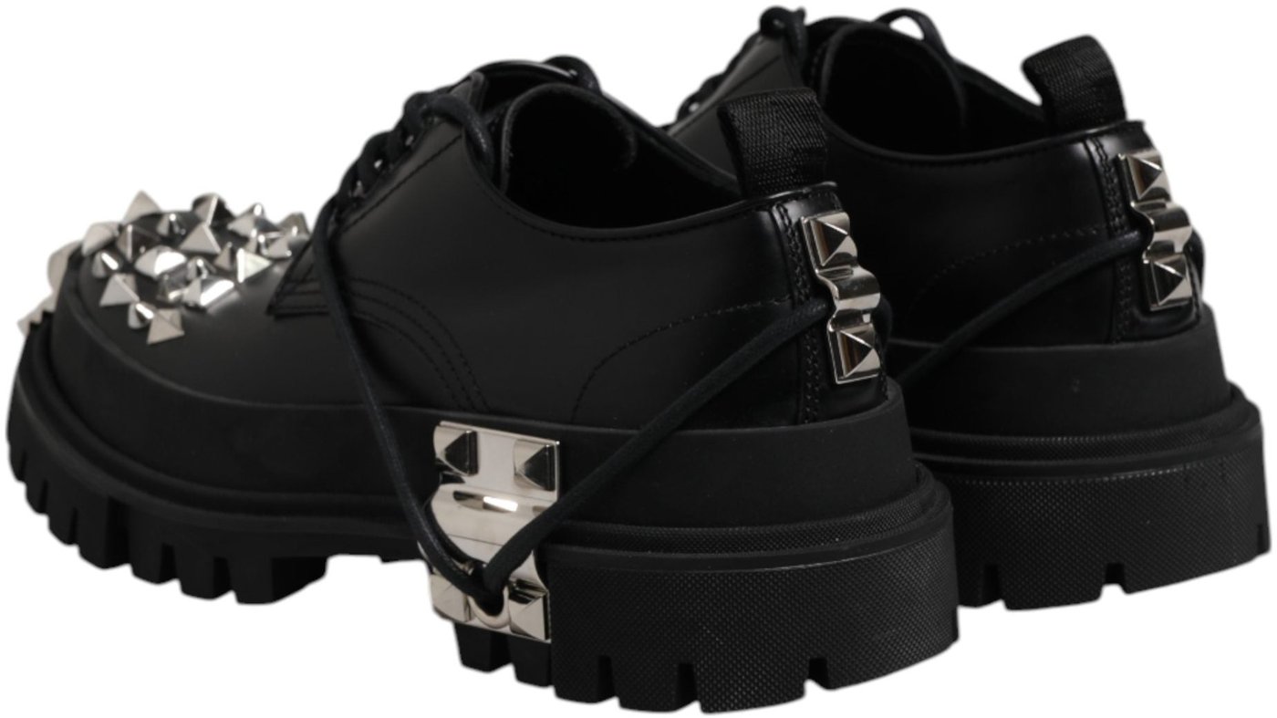 Dolce & Gabbana Black Studded Leather Hi-Trekking Derby Men Shoes