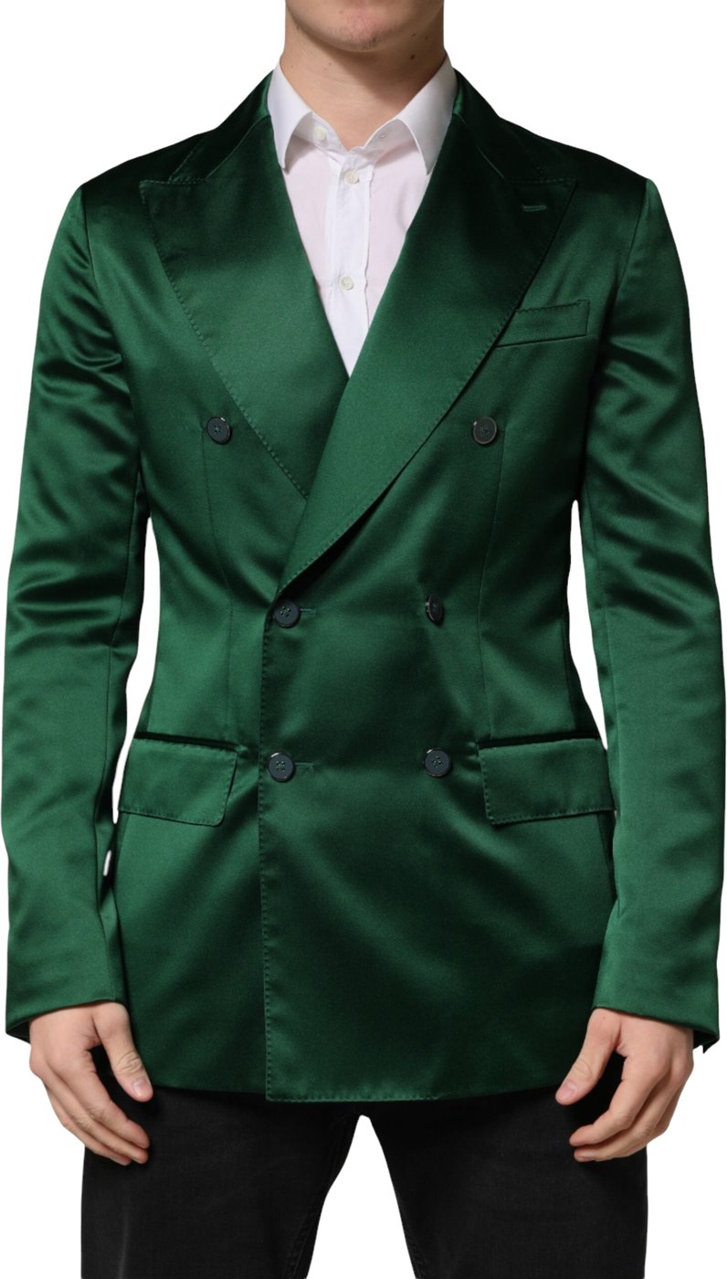 Dolce & Gabbana Green Satin Double Breasted Jacket Blazer