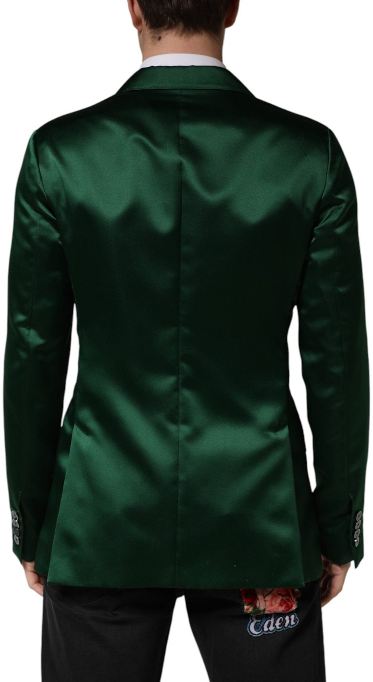 Dolce & Gabbana Green Satin Double Breasted Jacket Blazer
