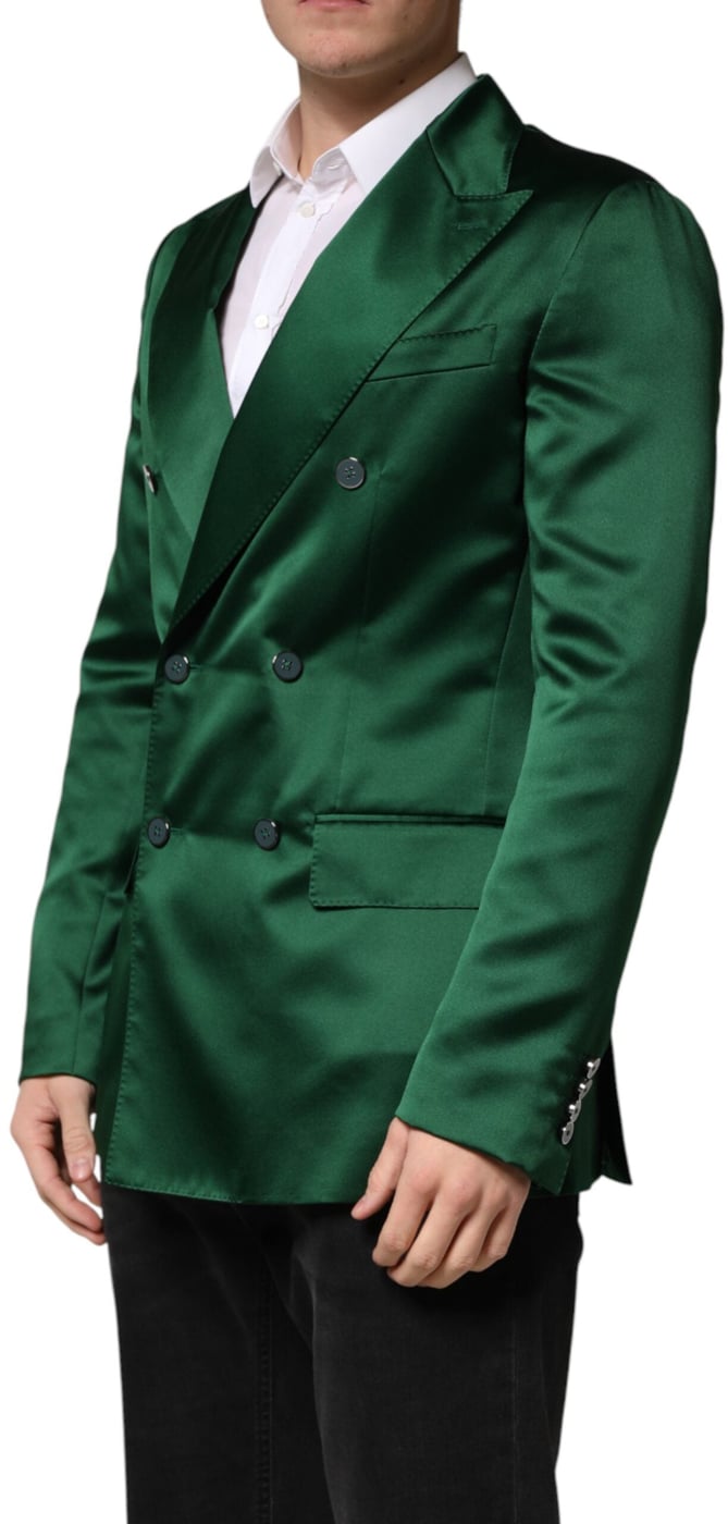 Dolce & Gabbana Green Satin Double Breasted Jacket Blazer