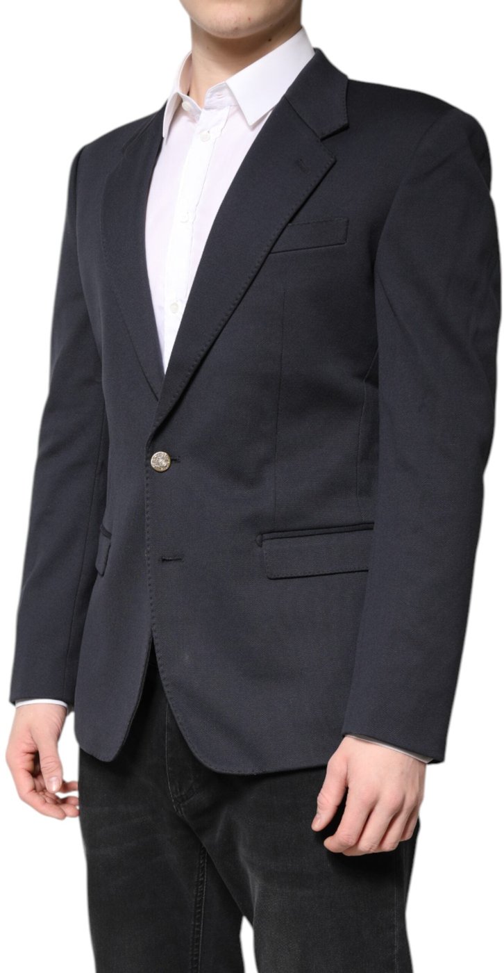 Dolce & Gabbana Dark Blue Cotton Men Jacket Coat Suit Blazer