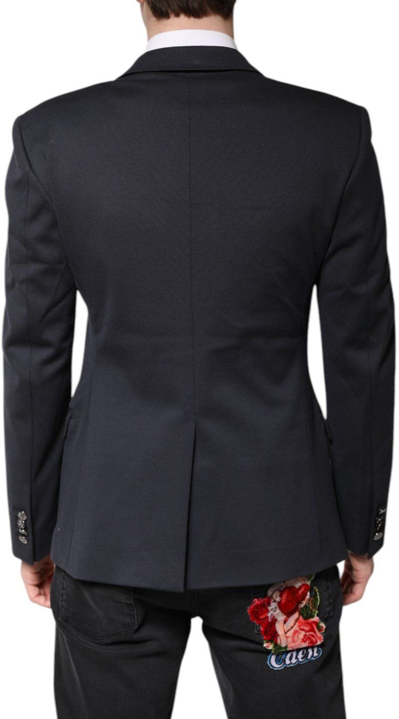 Dolce & Gabbana Dark Blue Cotton Men Jacket Coat Suit Blazer