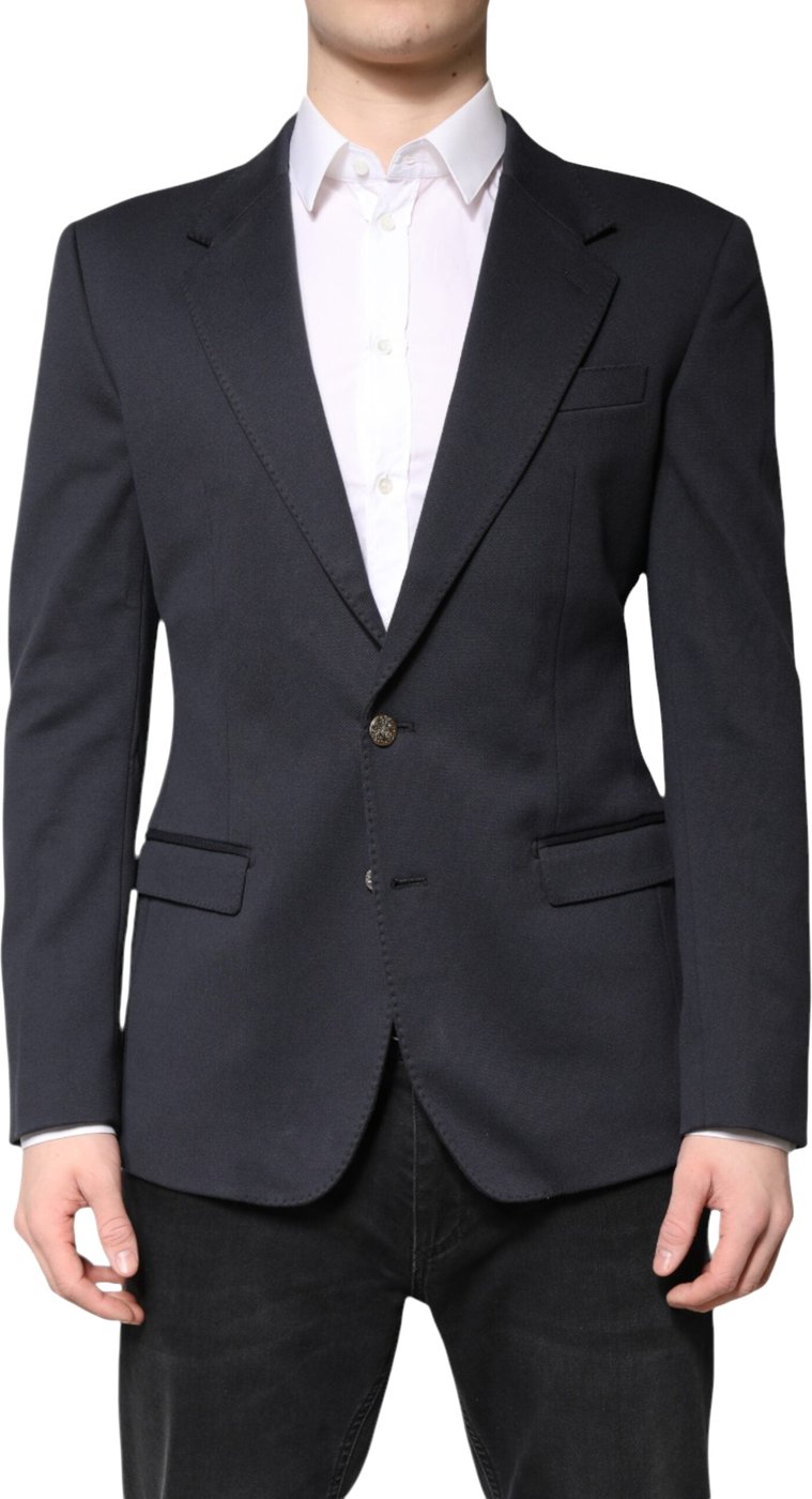 Dolce & Gabbana Dark Blue Cotton Men Jacket Coat Suit Blazer