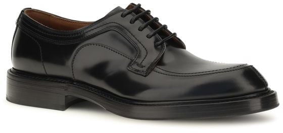 Polished Black Leather Flat Lace-up Shoes