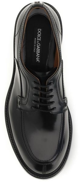 Polished Black Leather Flat Lace-up Shoes