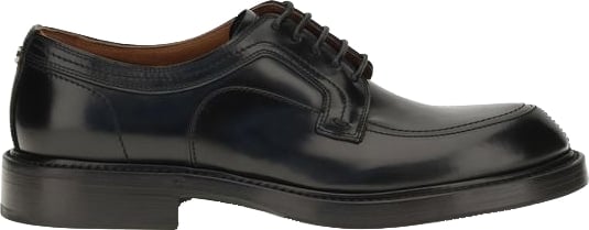 Polished Black Leather Flat Lace-up Shoes