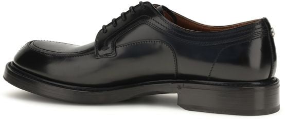 Polished Black Leather Flat Lace-up Shoes