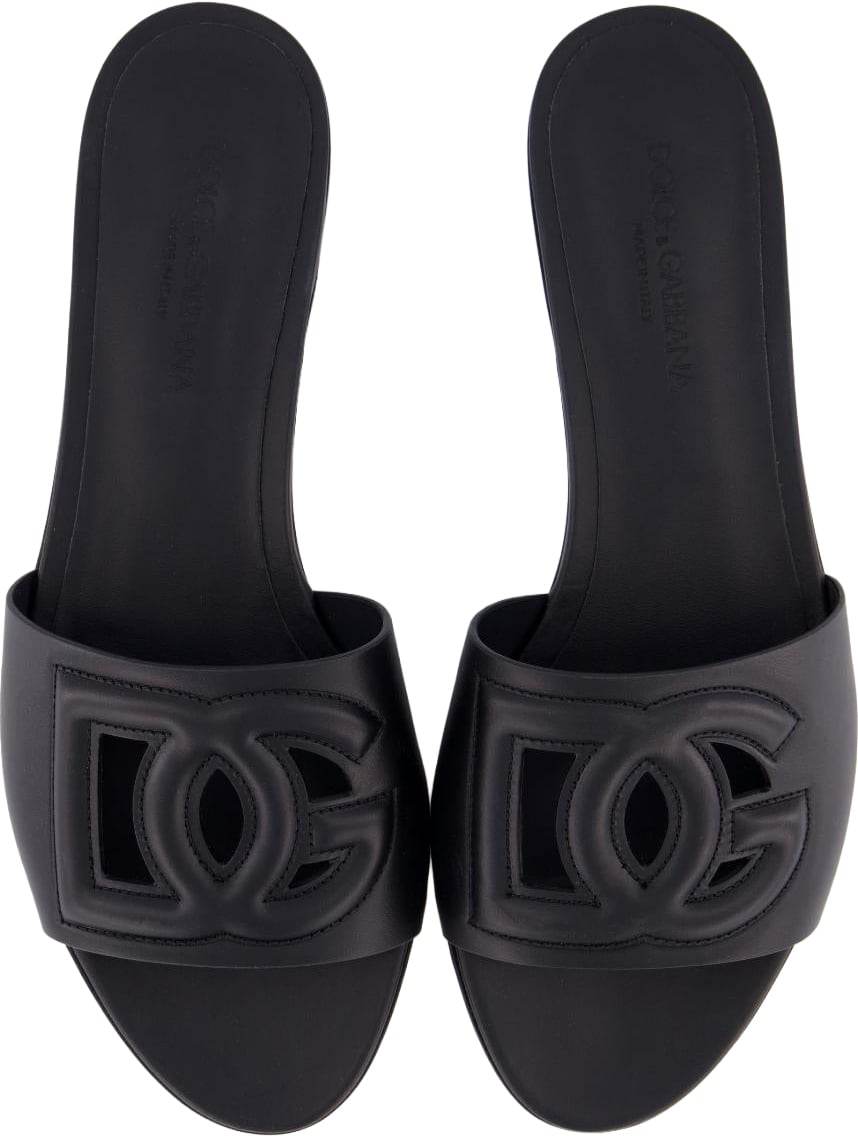 Dames Leren slide met DG logo Zwart