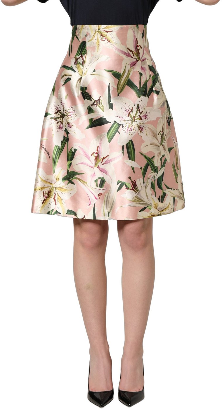 Dolce & Gabbana Pink Lilium High Waist Knee Length Skirt