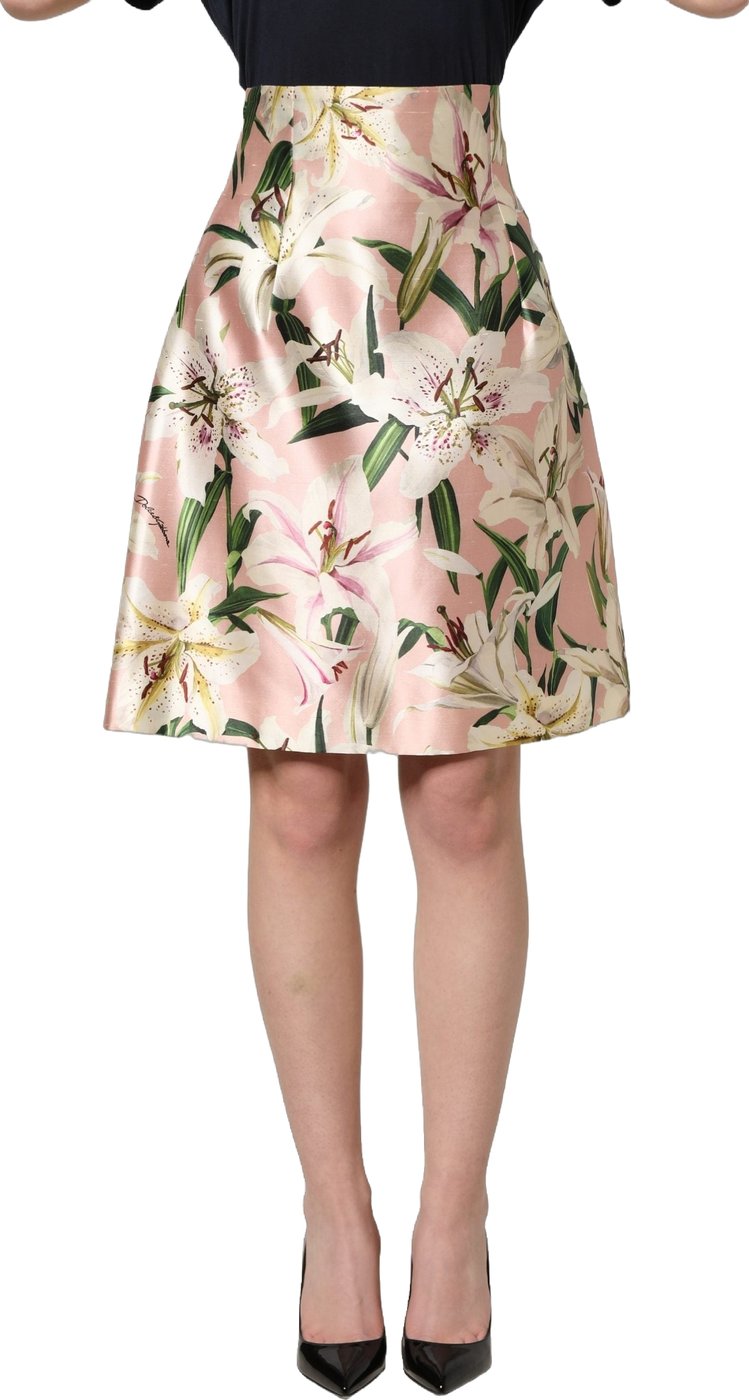 Dolce & Gabbana Pink Lilium High Waist Knee Length Skirt