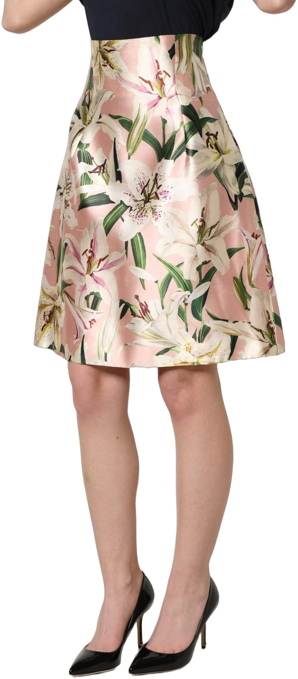 Dolce & Gabbana Pink Lilium High Waist Knee Length Skirt