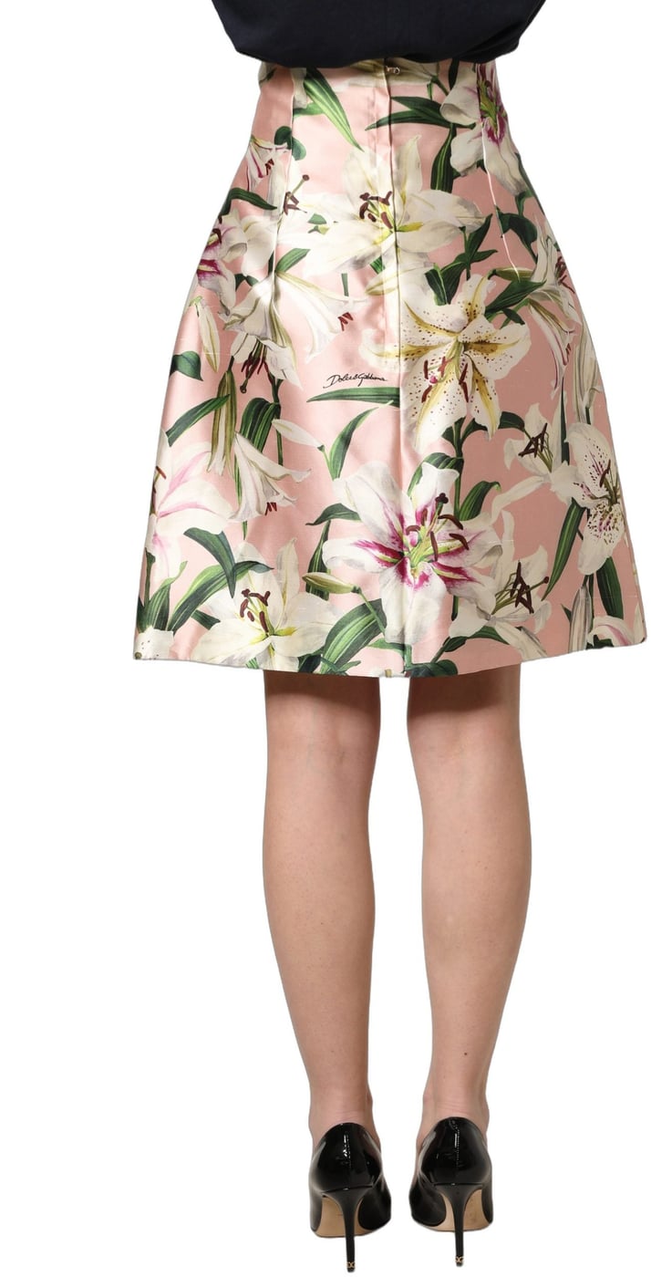 Dolce & Gabbana Pink Lilium High Waist Knee Length Skirt