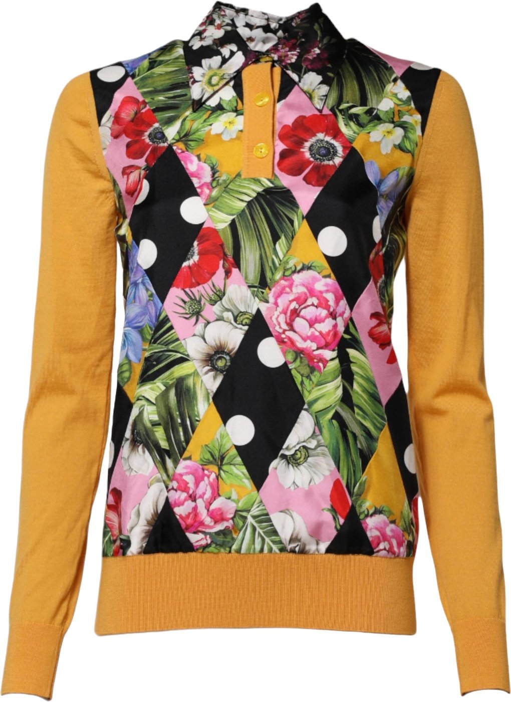 Dolce & Gabbana Multicolor Floral Long Sleeves Polo Top