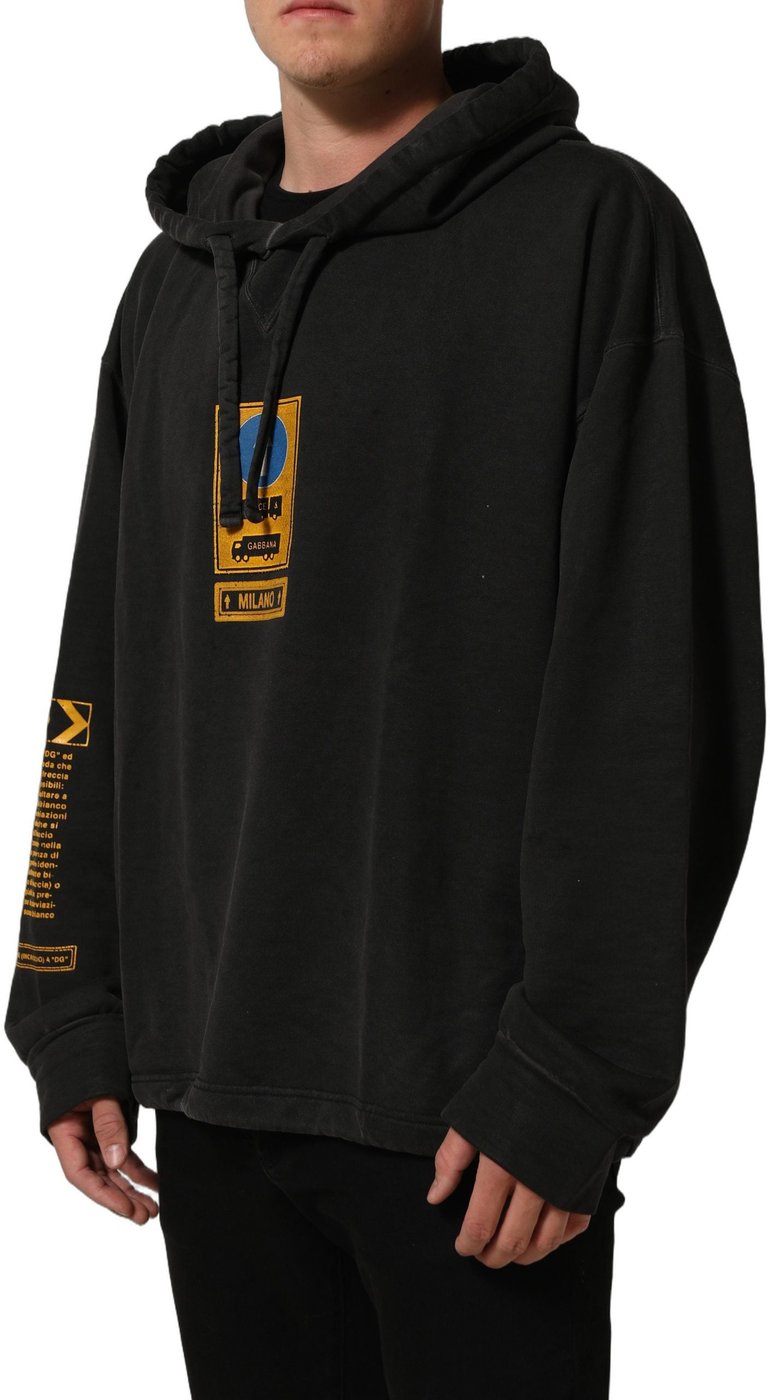 Dolce & Gabbana Black Cotton Logo Hooded Oversize Sweater