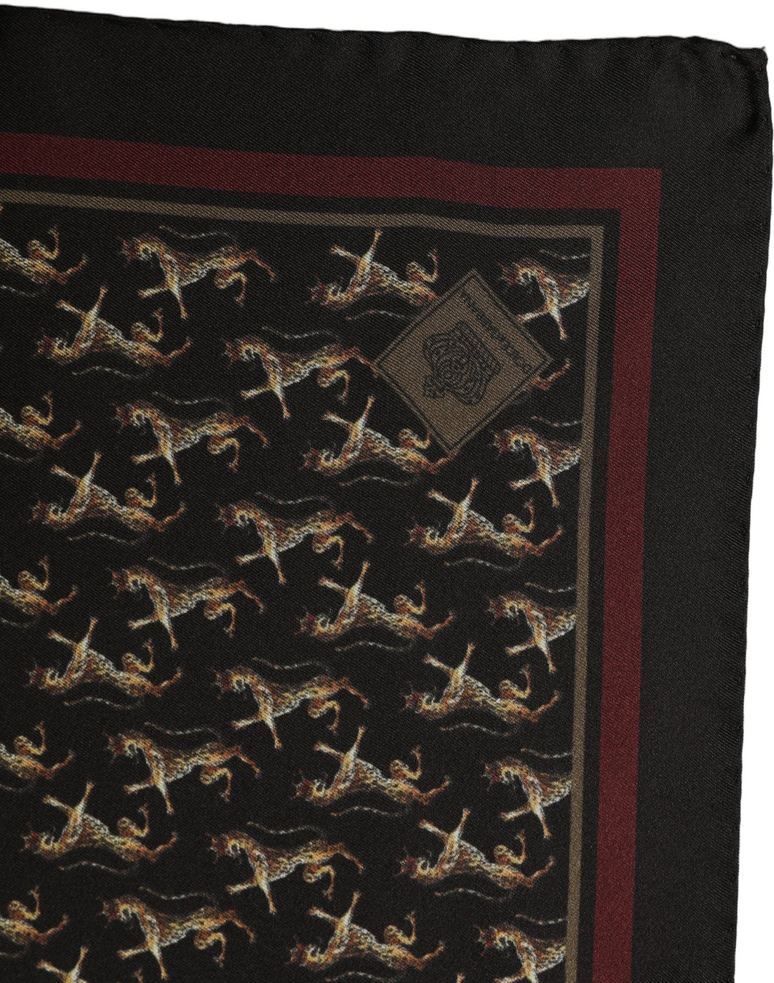 Dolce & Gabbana Black Horse Silk Pocket Square Foulard Scarf