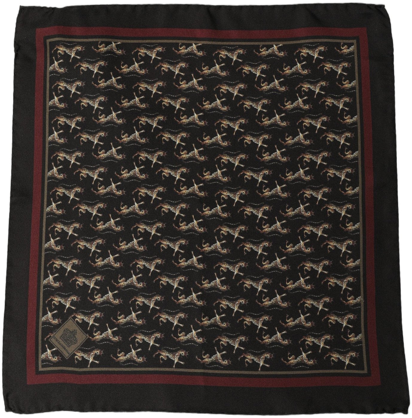 Dolce & Gabbana Black Horse Silk Pocket Square Foulard Scarf