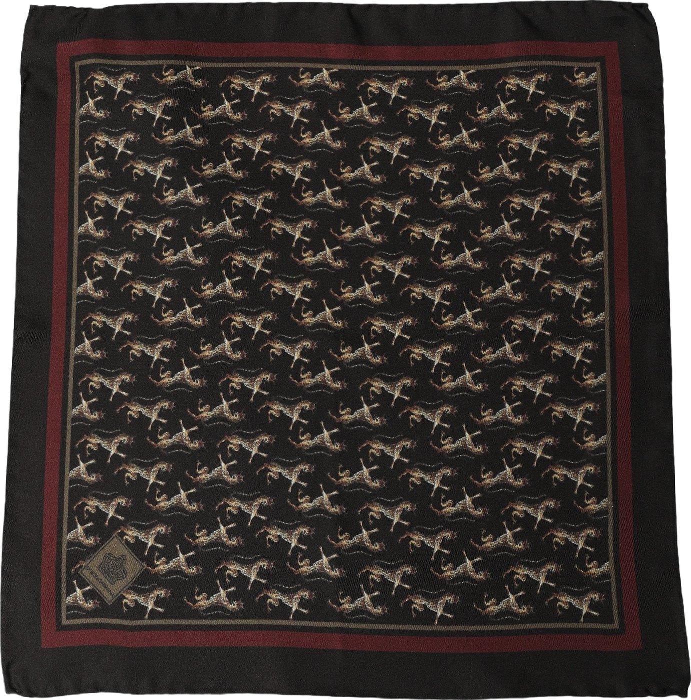 Dolce & Gabbana Black Horse Silk Pocket Square Foulard Scarf