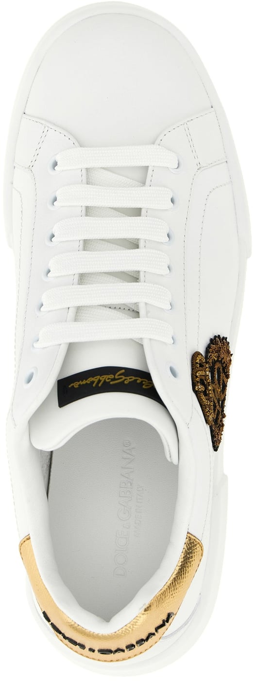 Dolce & Gabbana Gold Calfskin Low Top Sneakers