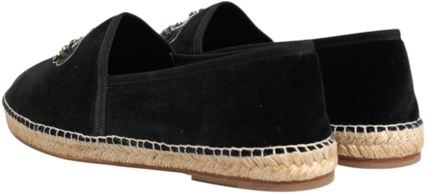 Dolce & Gabbana Black Embellished Crown Flat Espadrilles Shoes