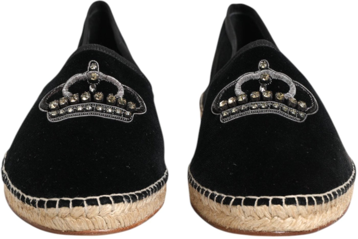 Dolce & Gabbana Black Embellished Crown Flat Espadrilles Shoes