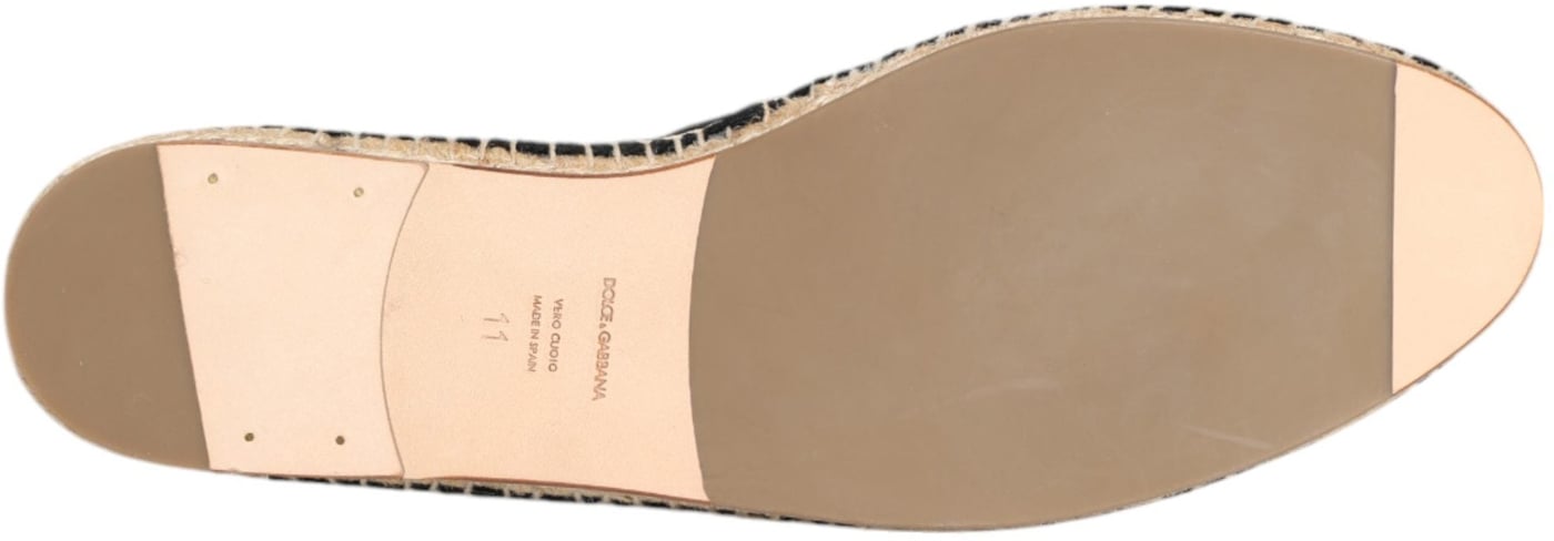 Dolce & Gabbana Black Embellished Crown Flat Espadrilles Shoes