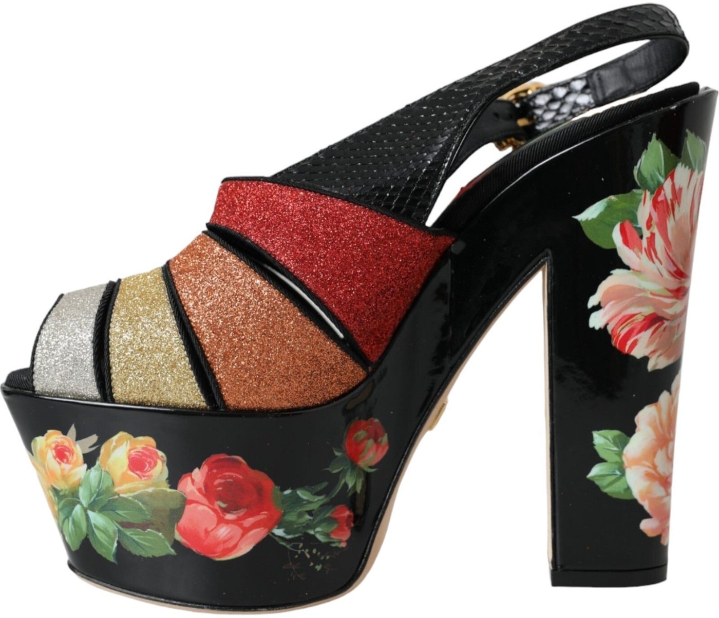 Dolce & Gabbana Multicolor Floral Crystal Platform Sandals Shoes